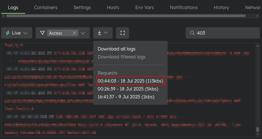 Generated log file for download